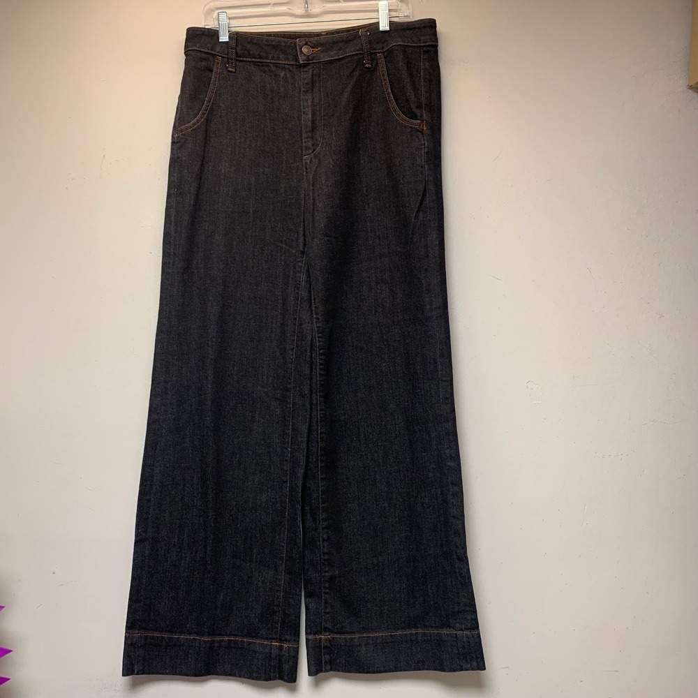 Chico's High Rise Wide Leg Jeans Women 12R 2R Dark Indigo Excellent Stretch